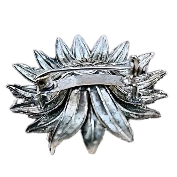 VTG 30s Made in Austria Blue Rhinestone 3D Flower Silvertone Metal Pin Brooch - Picture 2 of 9